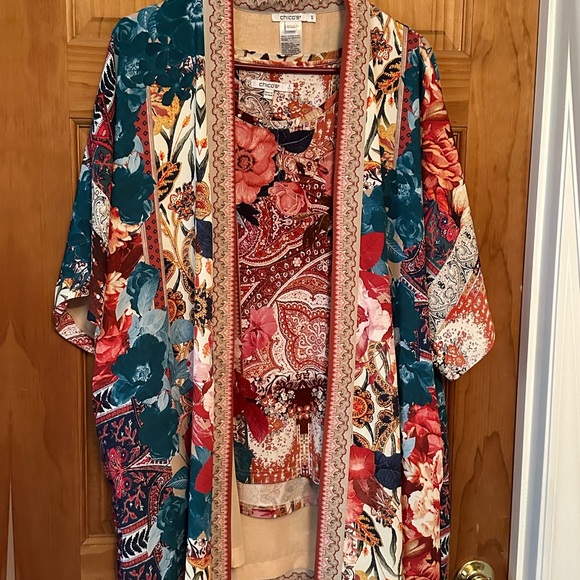 Chico’s Tapestry Print Mid Length Kimono (S/M) and matching Tank (Size 2) - Picture 2 of 5